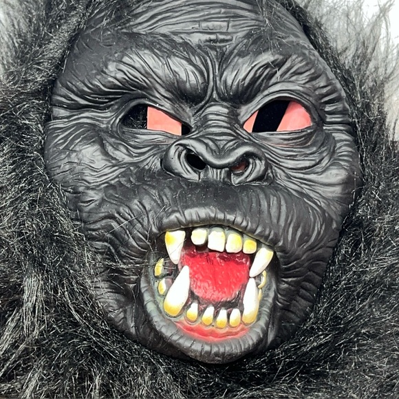 Monkey Scary Black APE Mask, HAIRY HANDS Gloves SET Halloween Costume SIZE 10 12 - Picture 6 of 16